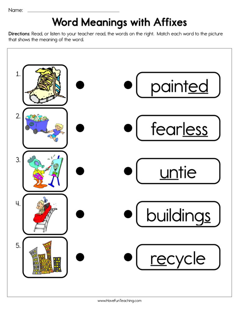 Word Meanings with Affixes Worksheet