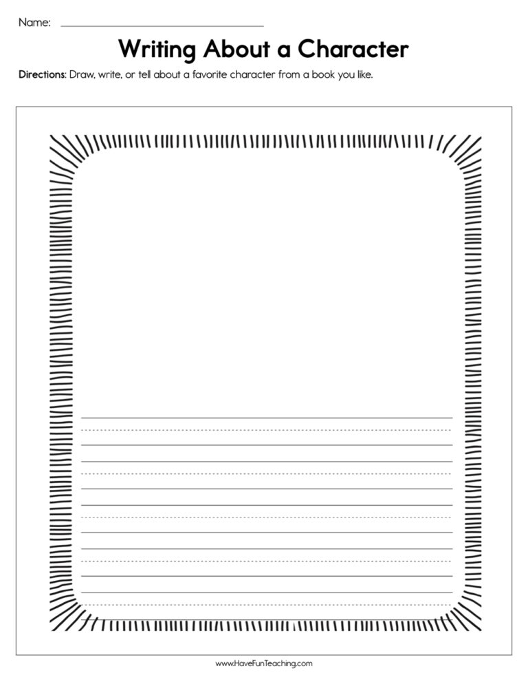 Writing about a Character Worksheet