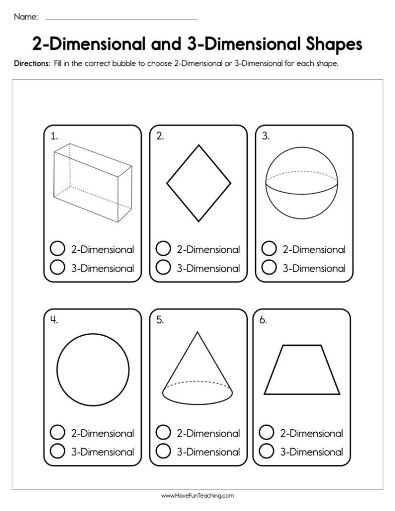 2-Dimensional and 3-Dimensional Shapes Worksheet