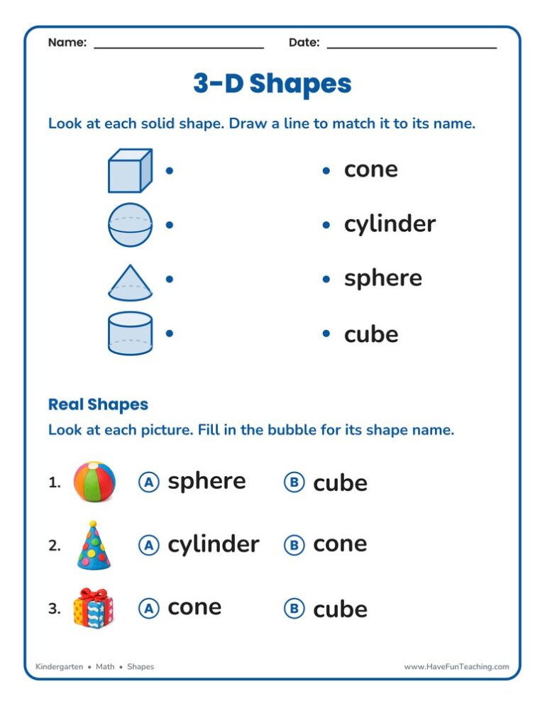 3D Shapes Matching Worksheet