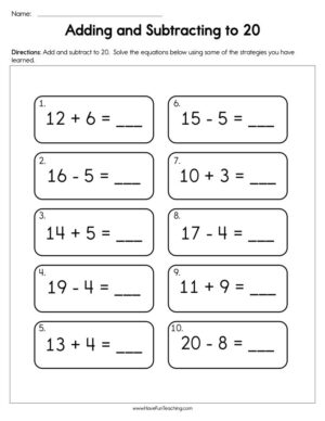 Adding and Subtracting to 20 Worksheet