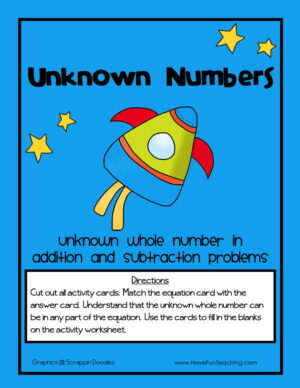 Adding and Subtracting Unknown Numbers Activity