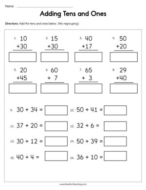 Adding Tens and Ones Worksheet