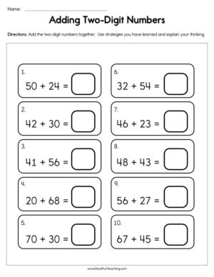 Adding Two Digit Numbers Worksheet