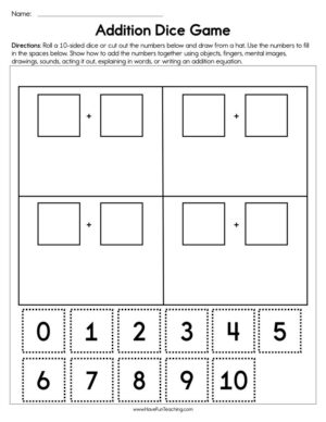 Addition Dice Game Worksheet