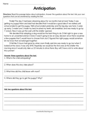 Anticipating Ask and Answer Questions Worksheet