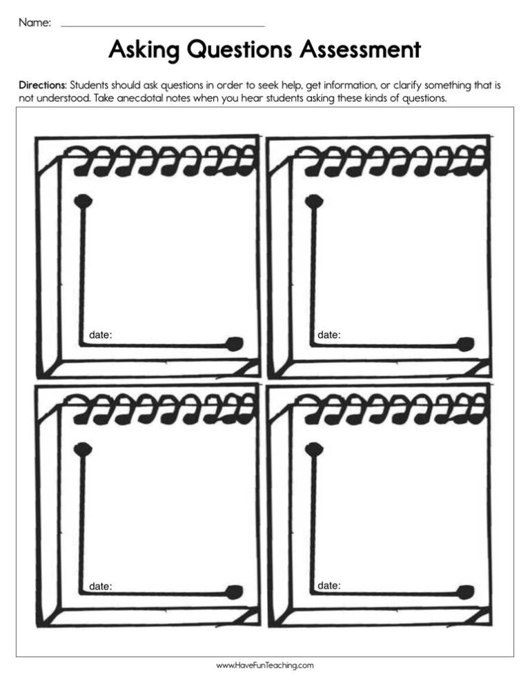 Asking Questions Assessment Worksheet