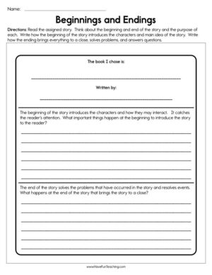Beginning and Ending of a Story Worksheet