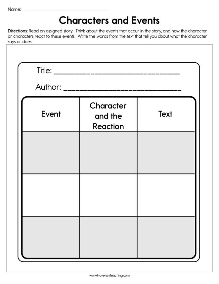 Characters and Events Worksheet