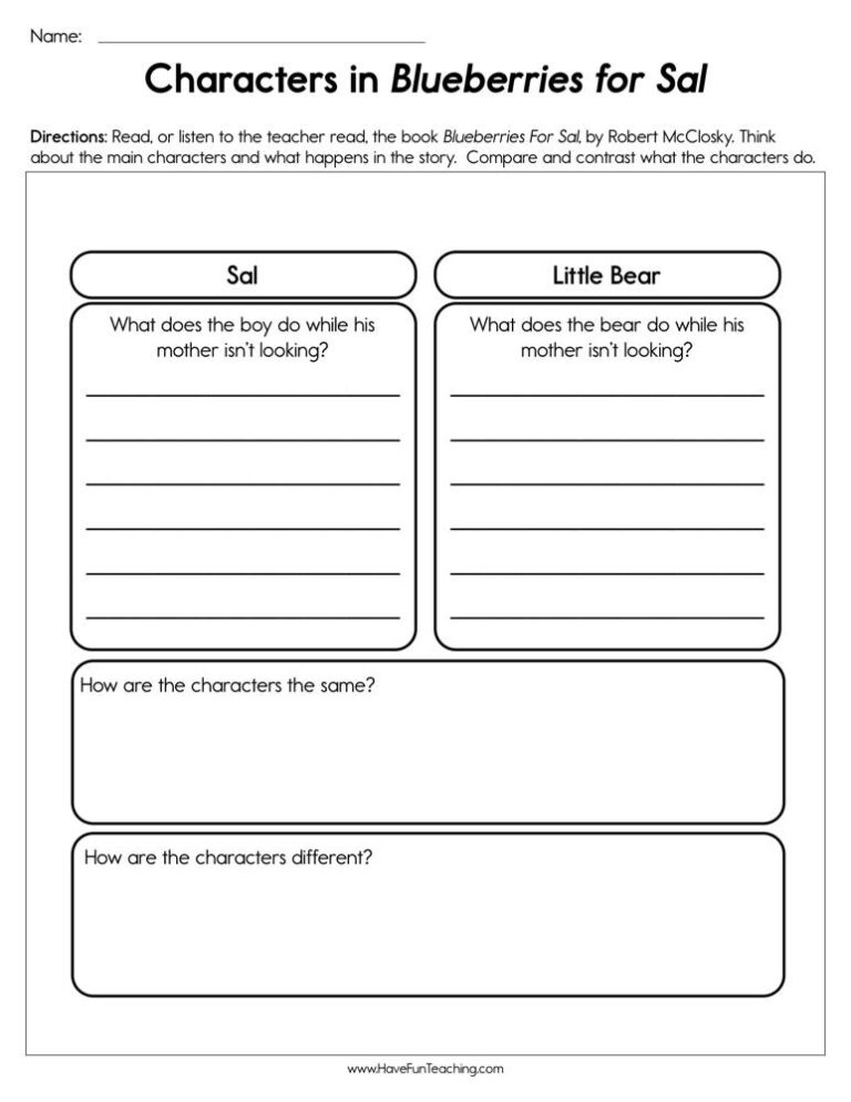 Characters in Blueberries for Sal Worksheet