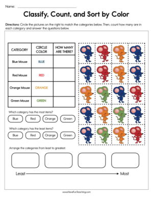 Classify Count and Sort By Color Worksheet
