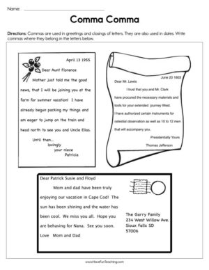 Comma Comma Worksheet