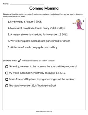 Comma Momma Worksheet