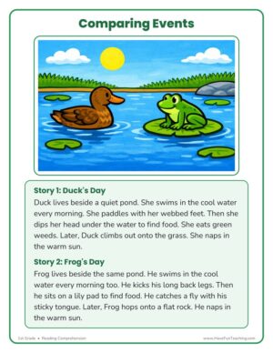 1st grade compare two stories reading comprehension worksheet