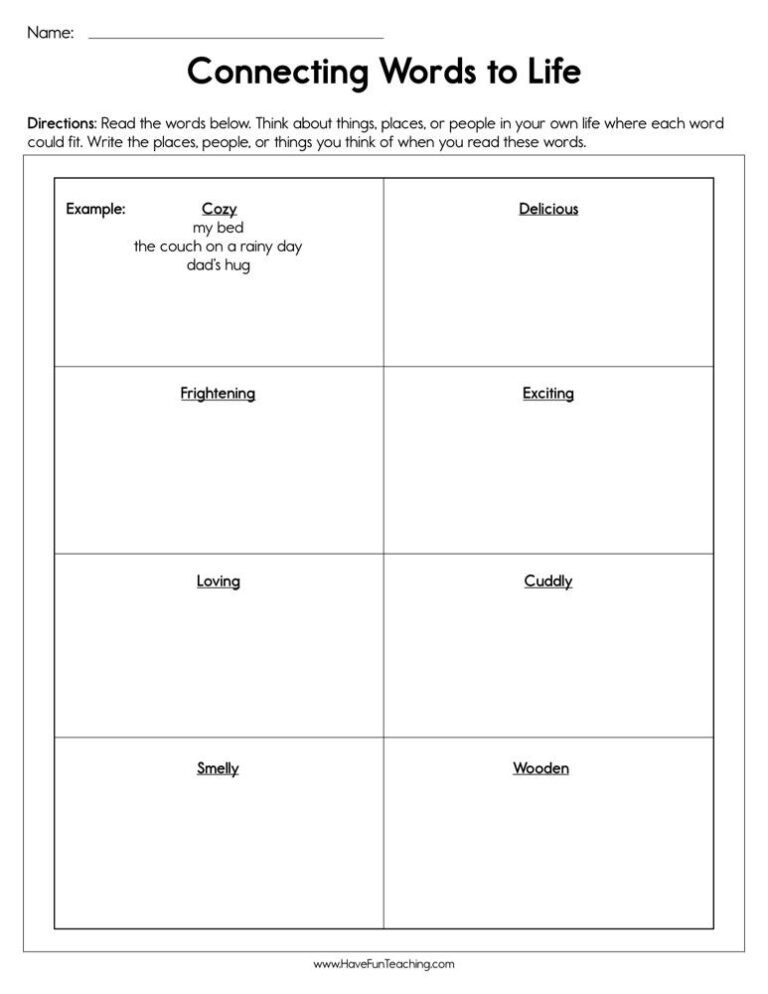 Connecting Words to Life Worksheet