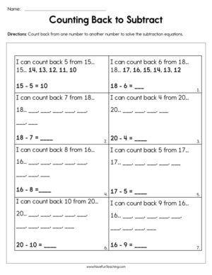 Counting Back to Subtract Worksheet