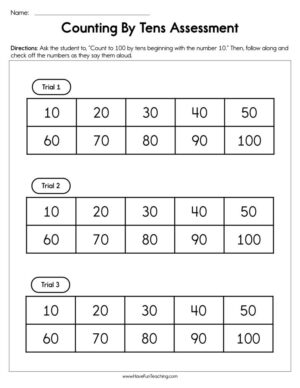 Counting by Tens Assessment Worksheet