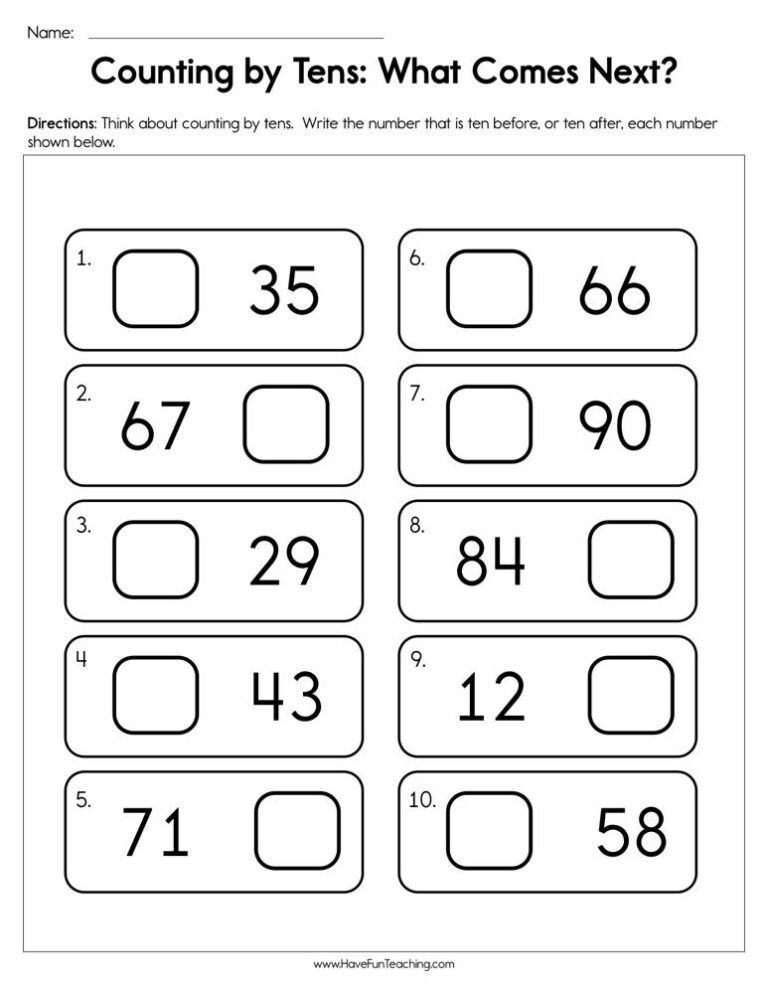 Counting by Tens What Comes Next Worksheet