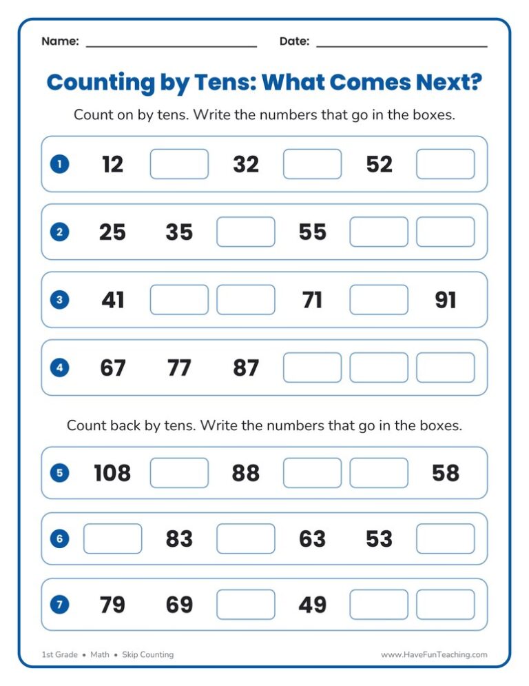 Counting by Tens What Comes Next Worksheet