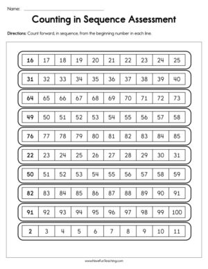 Counting in Sequence Assessment Worksheet