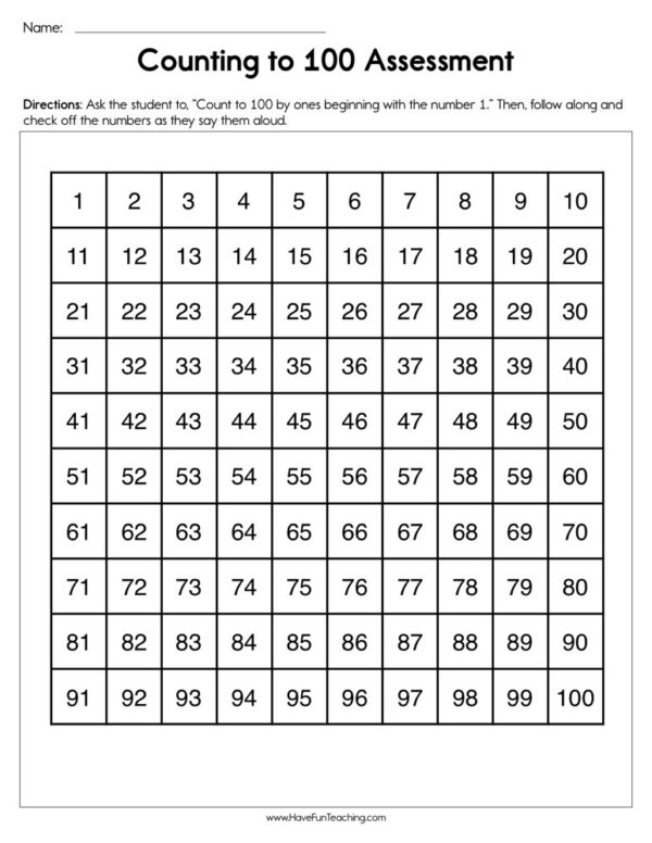 Counting To 100 Assessment Worksheet - Have Fun Teaching
