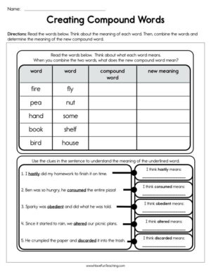 Creating Compound Words Worksheet