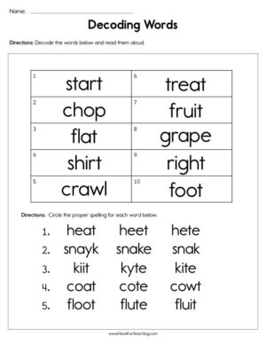 Decoding Words Worksheet