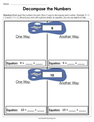 Decomposing the Numbers Worksheet