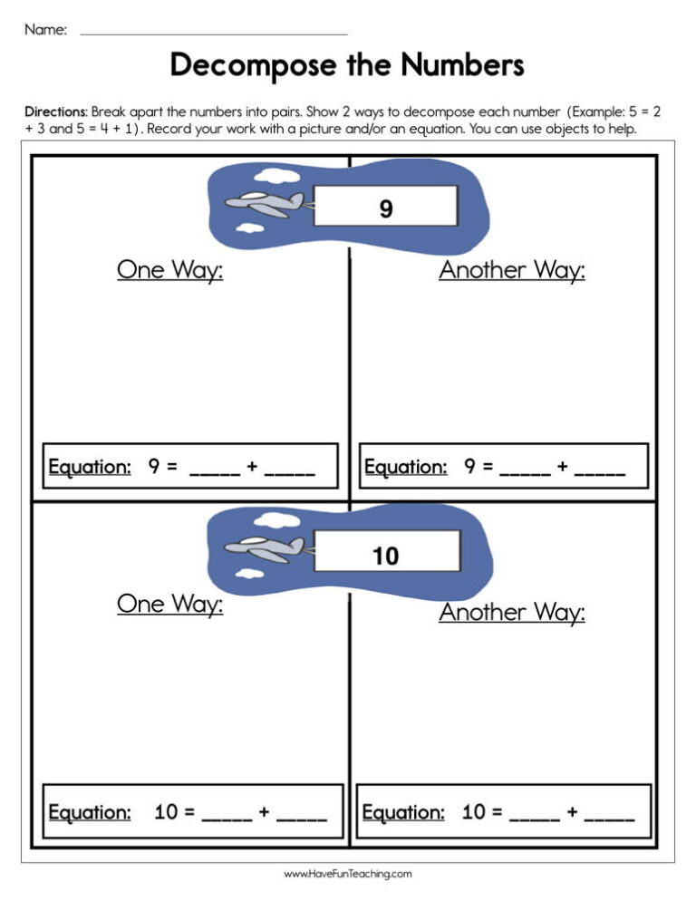 Decomposing the Numbers Worksheet