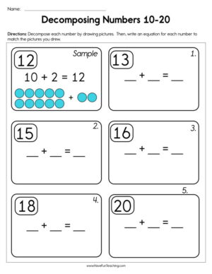 Decomposing Numbers 10-20 Worksheet