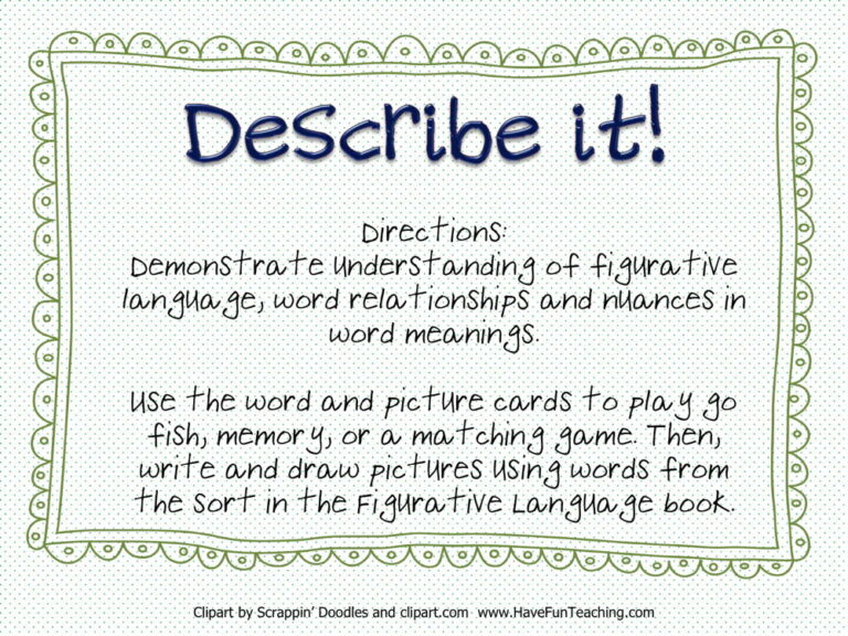 Describe It Figurative Language Activity