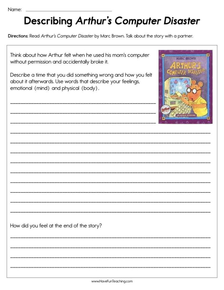 Describing Arthur's Computer Disaster Worksheet
