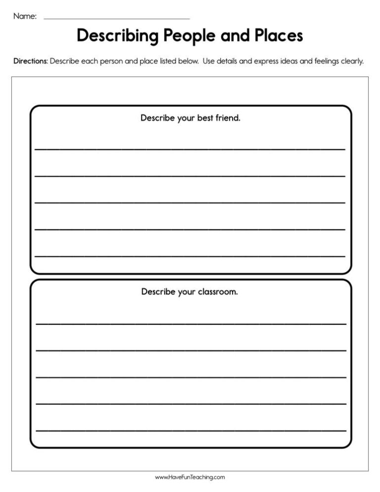 Describing People and Places Worksheet