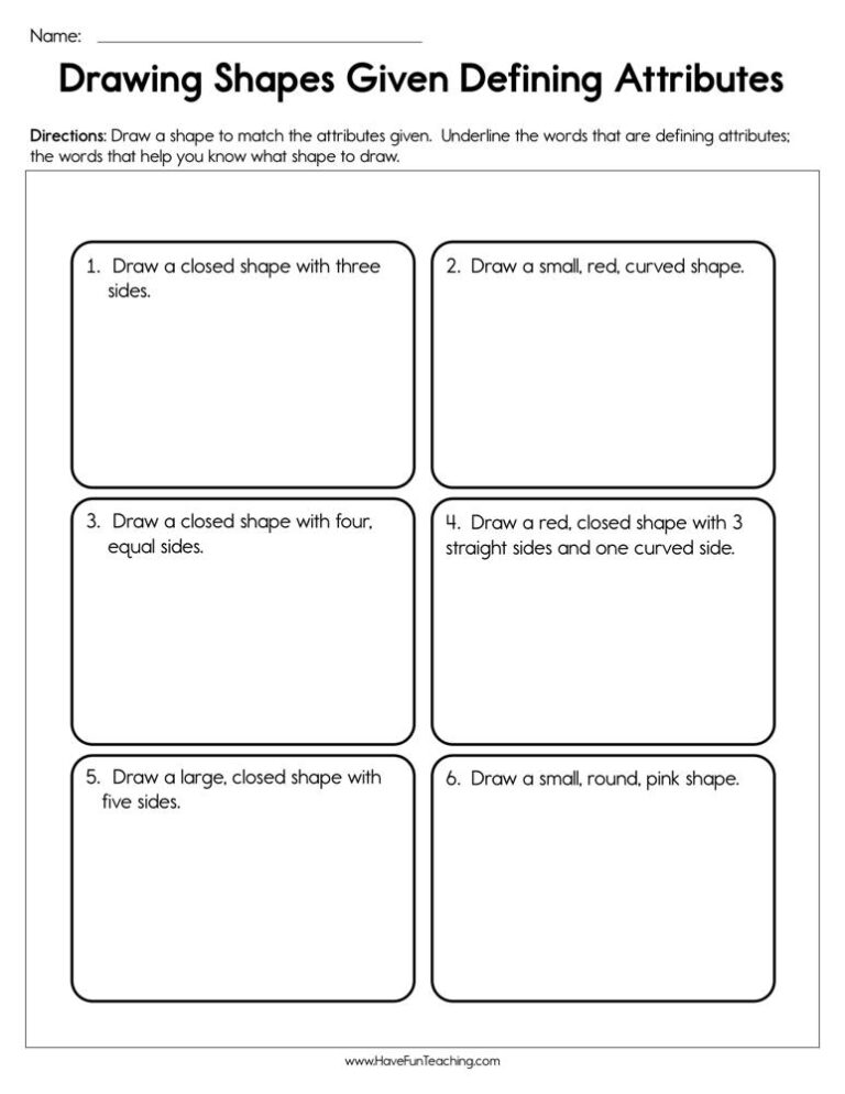 Drawing Shapes Given Defining Attributes Worksheet