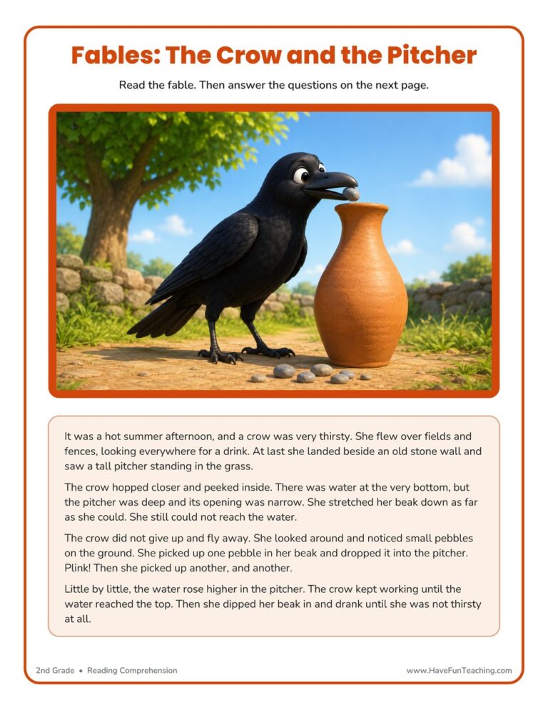 Fables The Crow and The Pitcher Worksheet