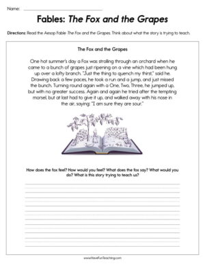 Fables The Fox and The Grapes Worksheet