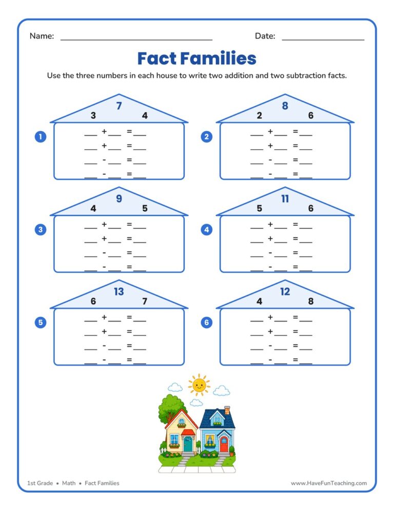 Completing Fact Families Worksheet