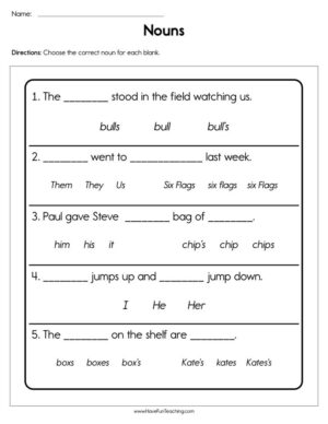Fill in the Blank Nouns Worksheet