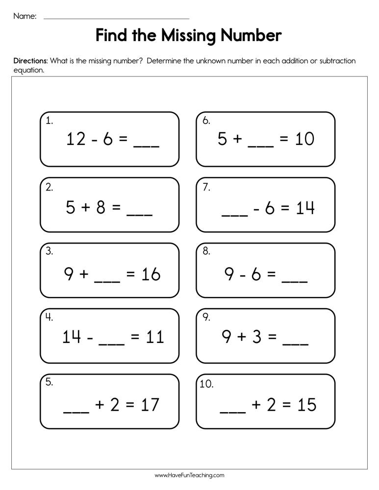 Finding The Missing Number Worksheet Have Fun Teaching
