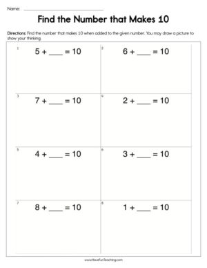 Find the Number that Makes 10 Worksheet