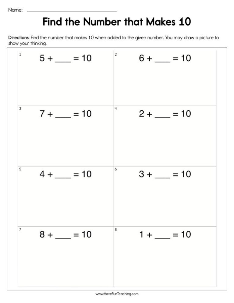 Find the Number that Makes 10 Worksheet
