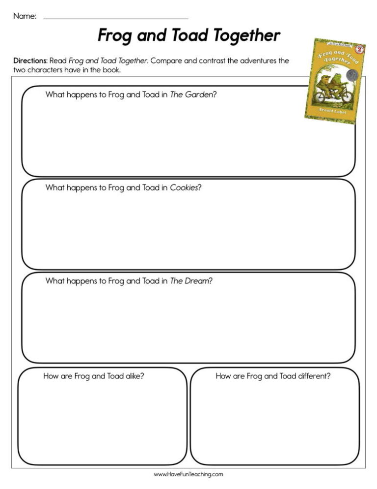 Frog and Toad Together Worksheet