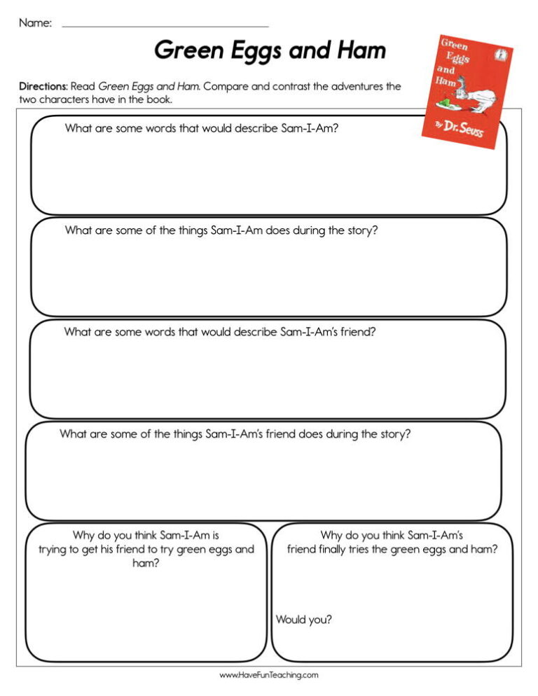 Green Eggs and Ham Worksheet