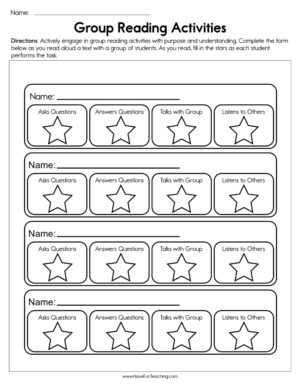 Group Reading Activities Worksheet