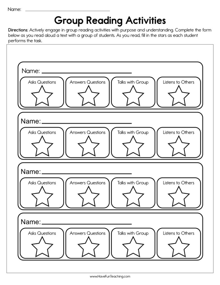 Group Reading Activities Worksheet