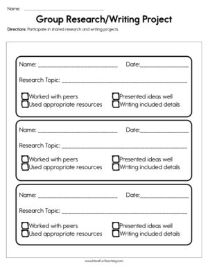 Group Research Writing Project Worksheet