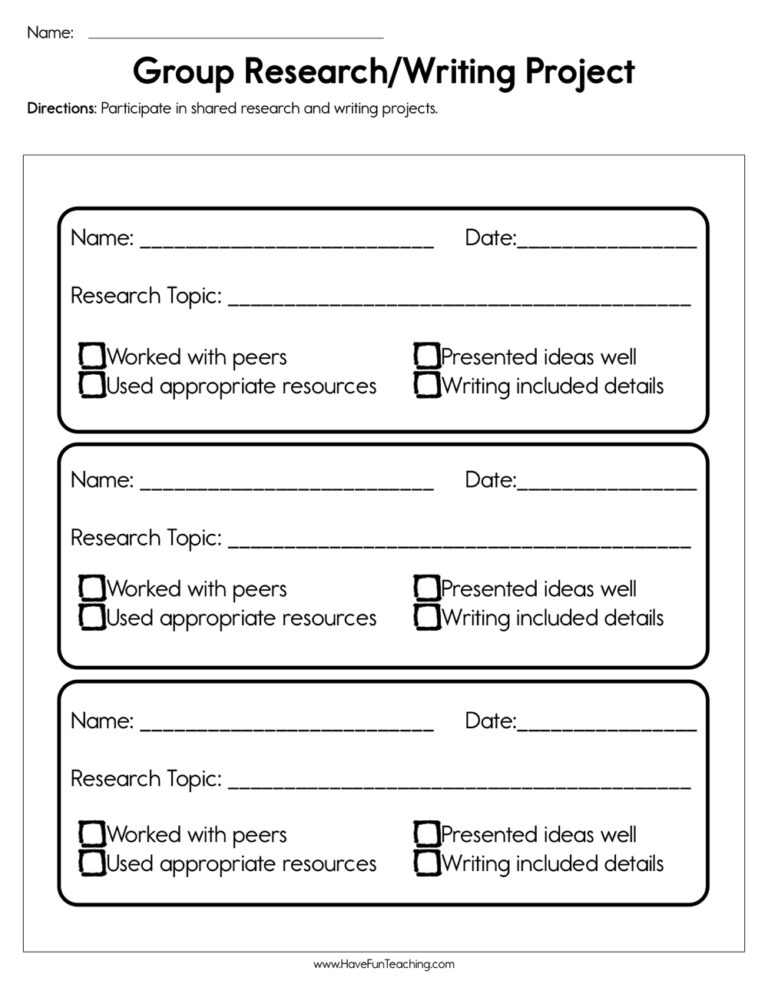 Group Research Writing Project Worksheet