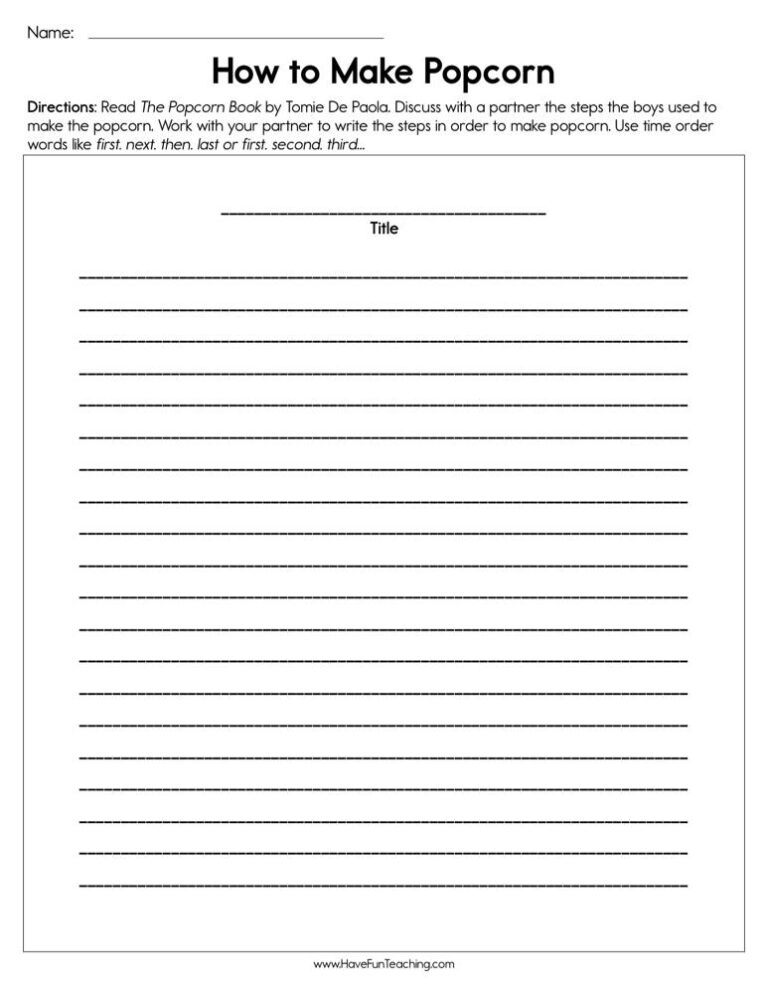 How to Make Popcorn Worksheet