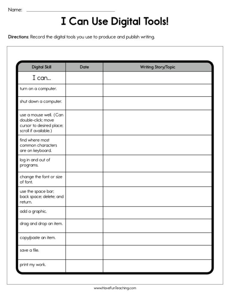 I Can Use Digital Tools Worksheet