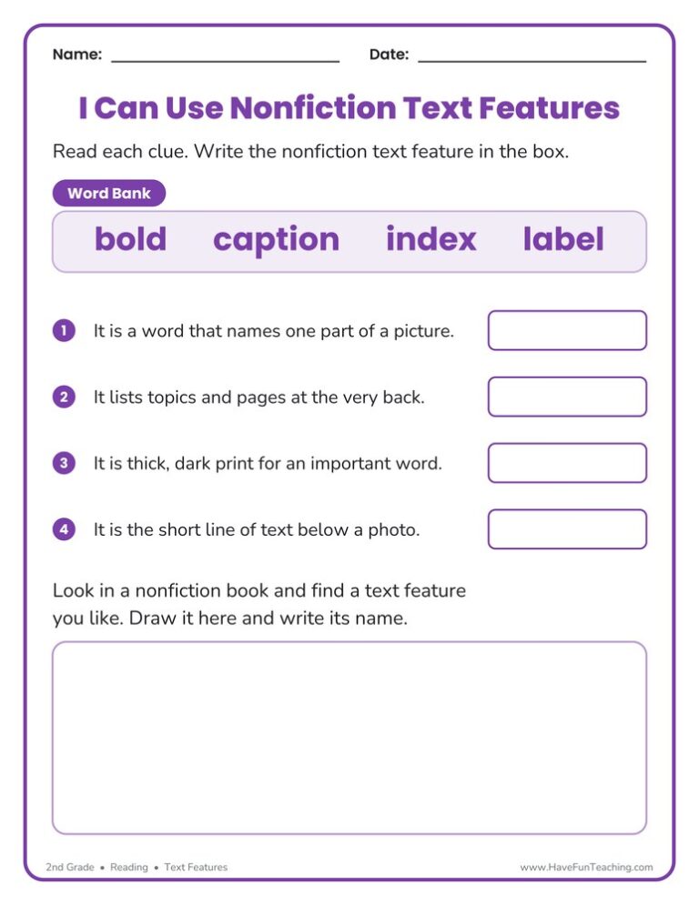 I Can Use Nonfiction Text Features Worksheet